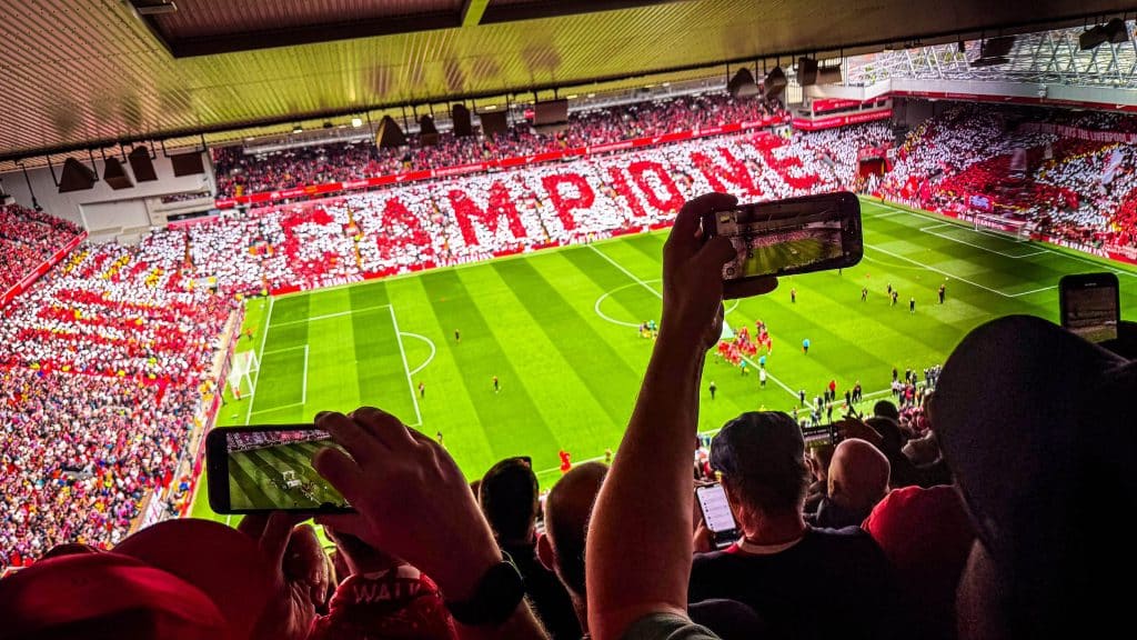 football stadium with supporters Liverpool Anfield