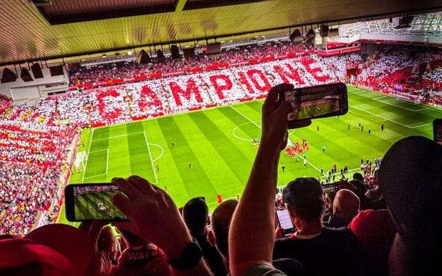 football stadium with supporters Liverpool Anfield