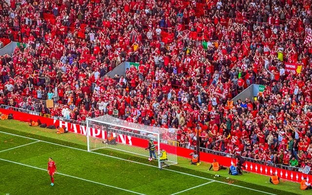 fans at football stadium liverpool anfield